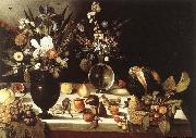 A Table Laden with Flowers and Fruit, unknow artist